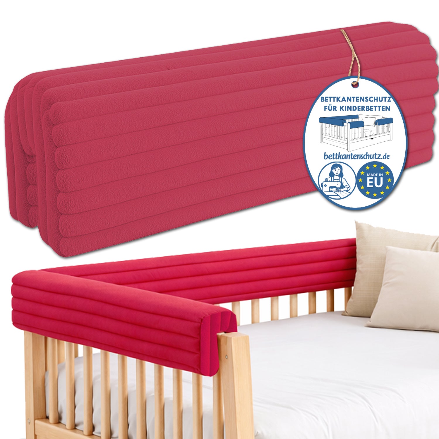 Bettkantenschutz – Polsterung für Gitterbett & Bettkante – Bordeauxrot Cord