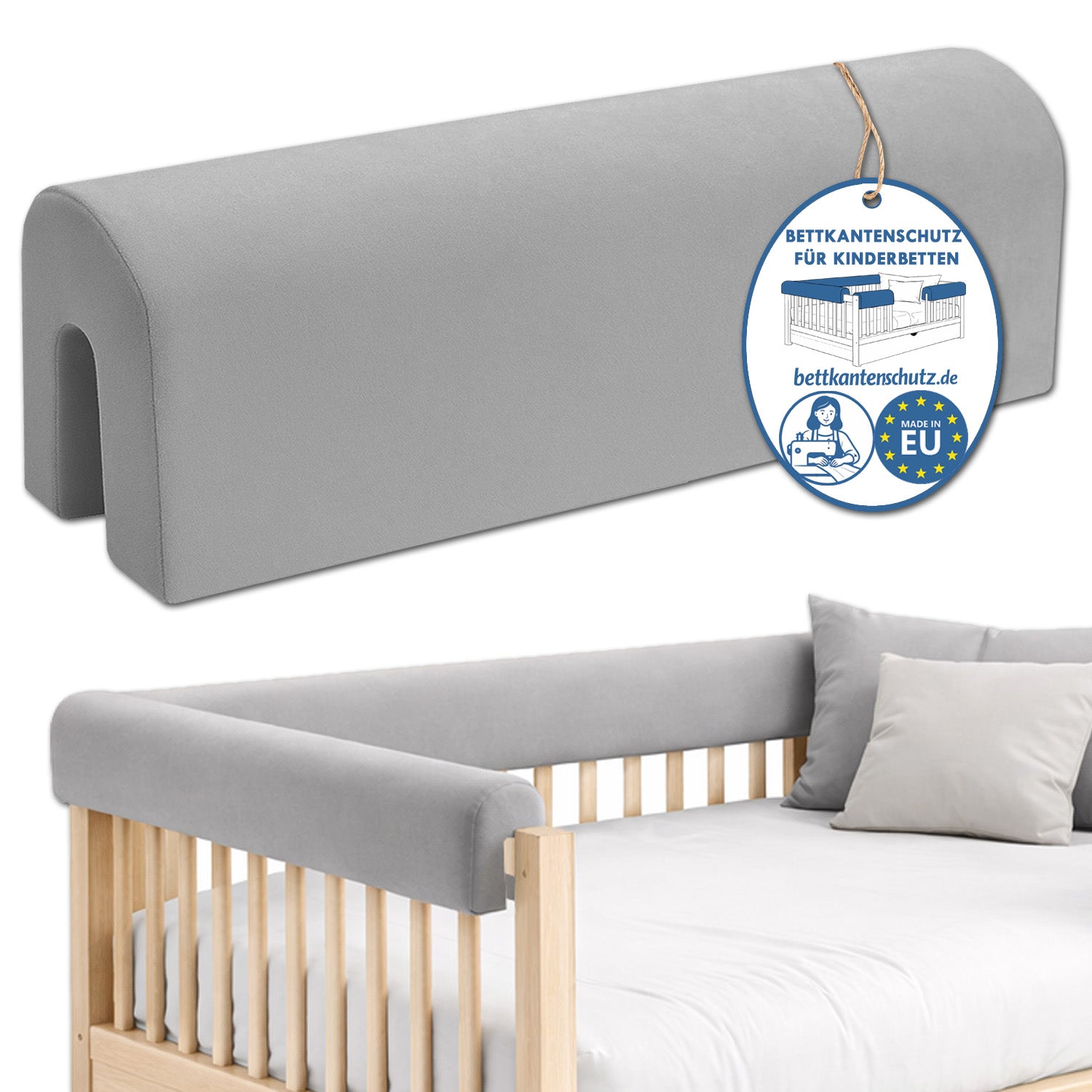 Bettkantenschutz – Polsterung für Gitterbett & Bettkante – Grau Mikrofaser