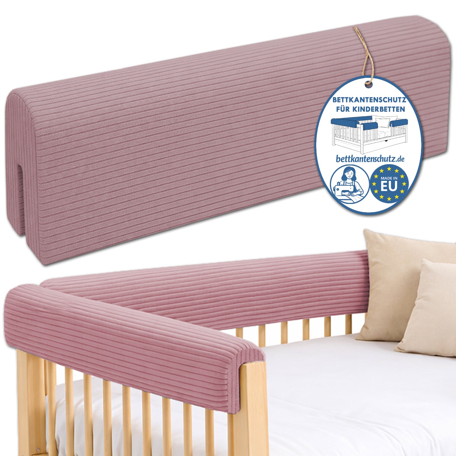 Bettkantenschutz – Polsterung für Gitterbett & Bettkante – Lila Cord