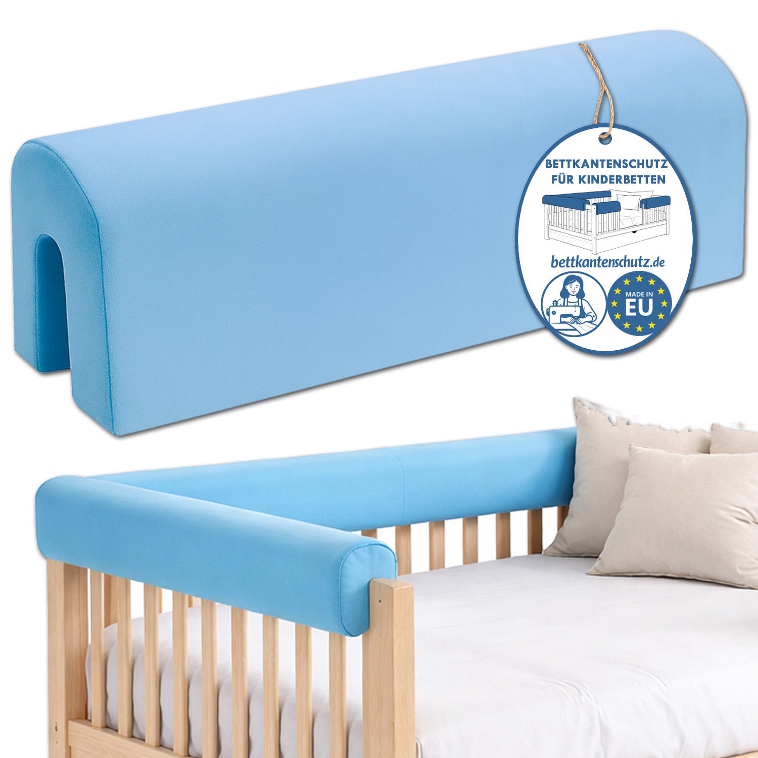 Bettkantenschutz – Polsterung für Gitterbett & Bettkante – Blau Mikrofaser