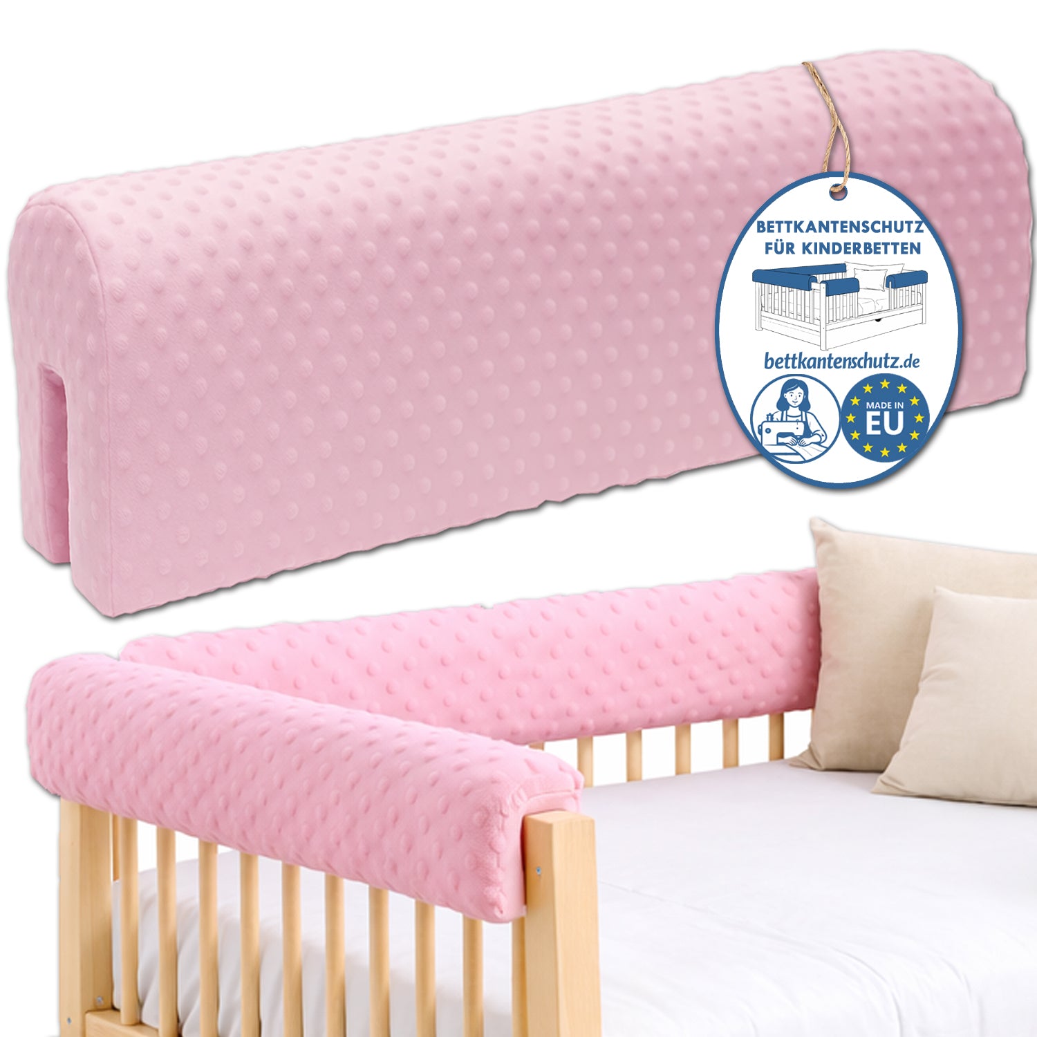 Bettkantenschutz – Polsterung für Gitterbett & Bettkante – Rosa Minky