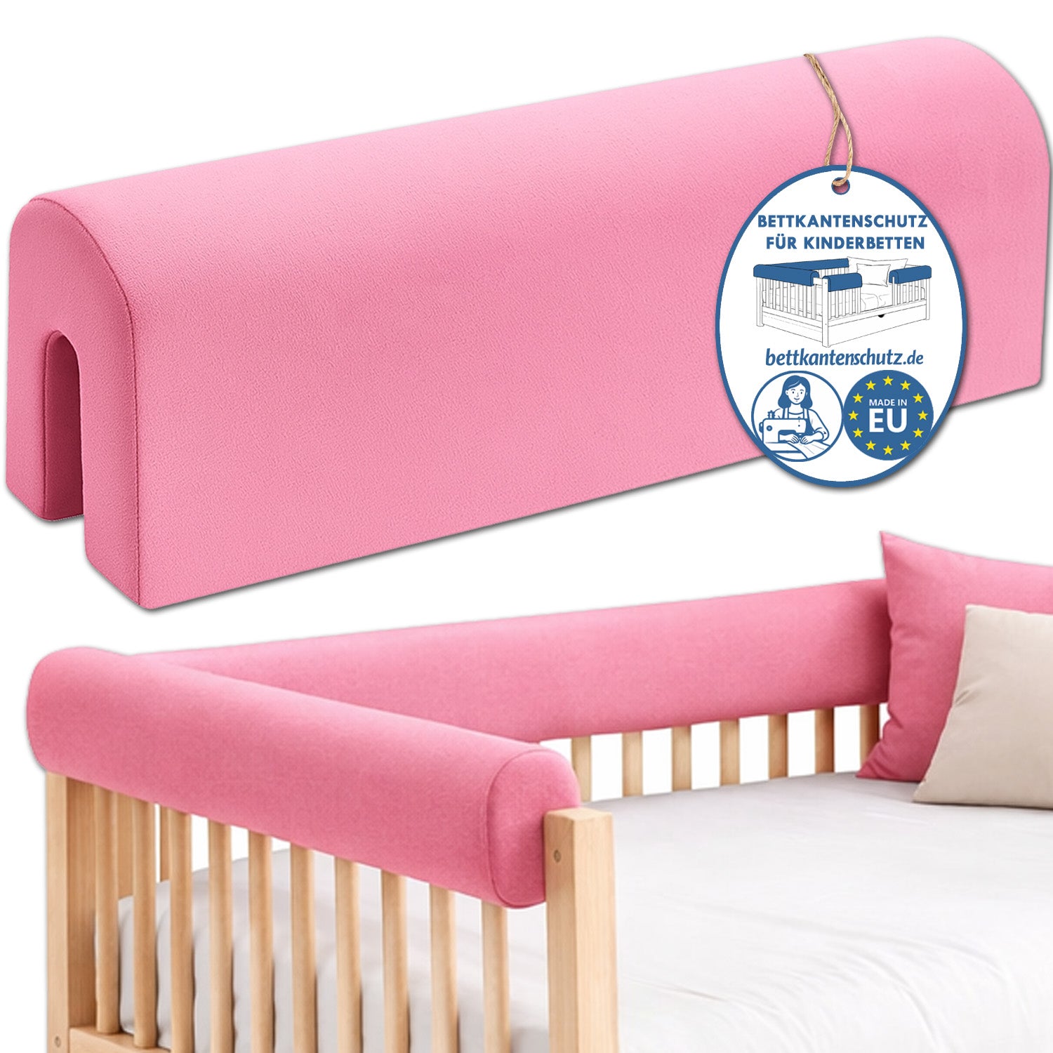 Bettkantenschutz – Polsterung für Gitterbett & Bettkante – Rosa Mikrofaser
