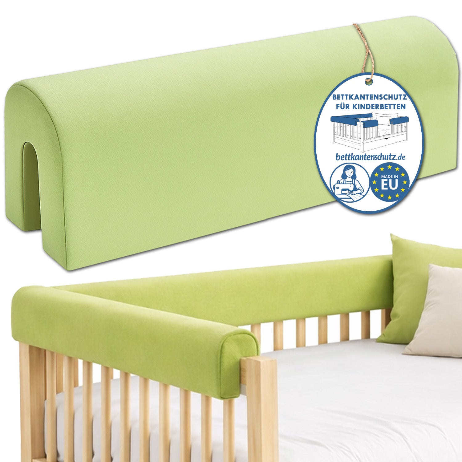 Bettkantenschutz – Polsterung für Gitterbett & Bettkante – Grün Mikrofaser