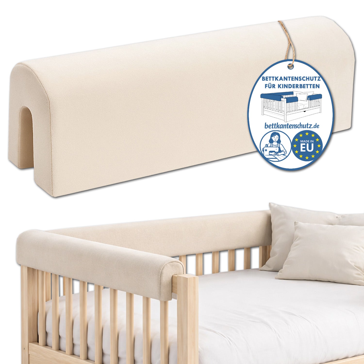 Bettkantenschutz – Polsterung für Gitterbett & Bettkante – Beige Mikrofaser
