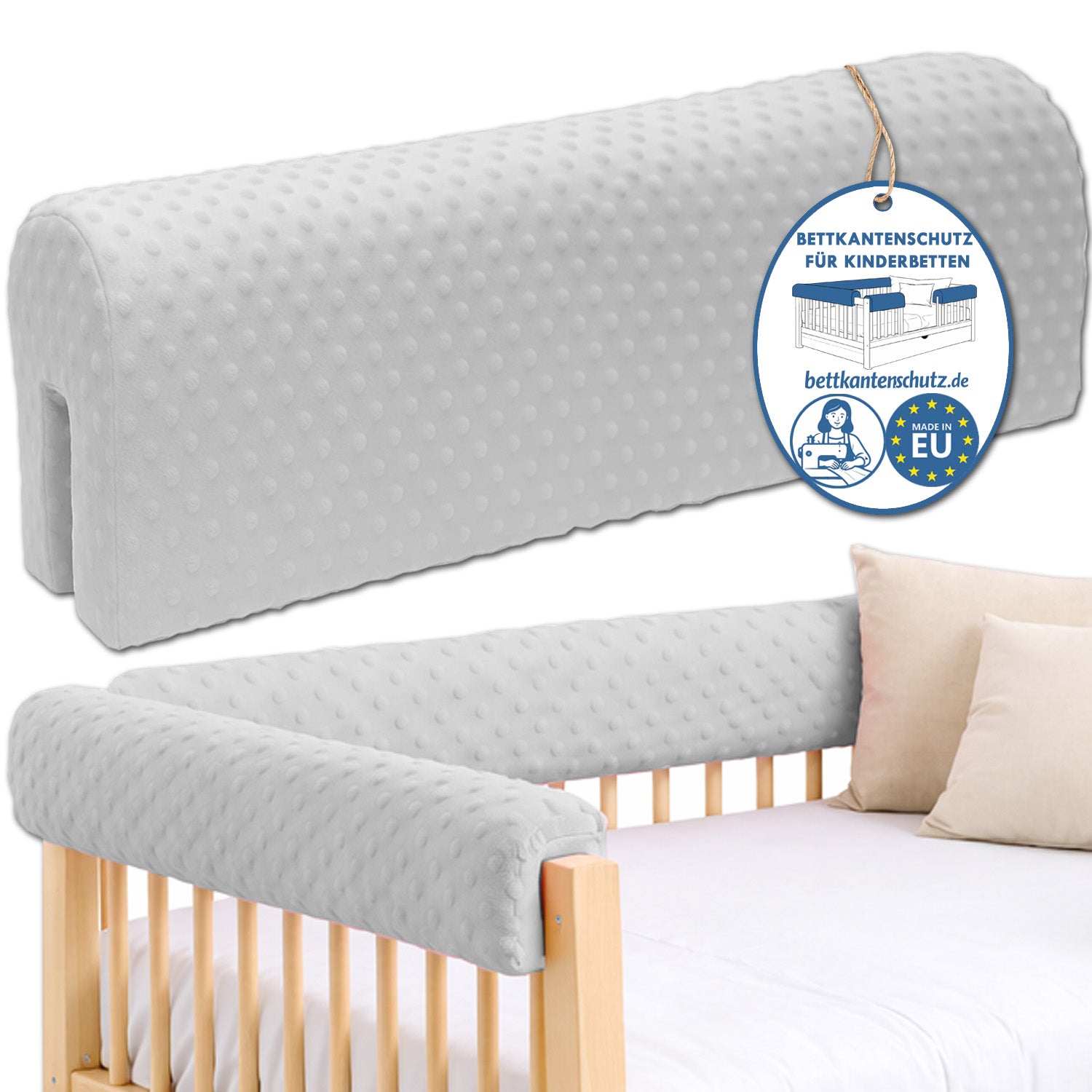 Bettkantenschutz – Polsterung für Gitterbett & Bettkante – Grau Minky