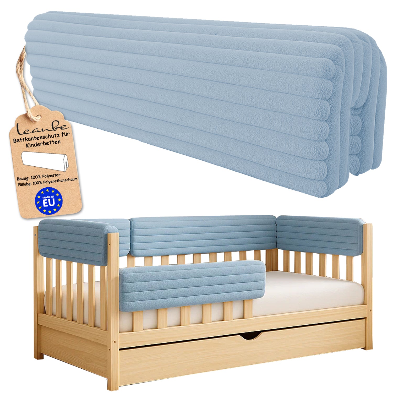 Bettkantenschutz für Babybett – Blau Cord