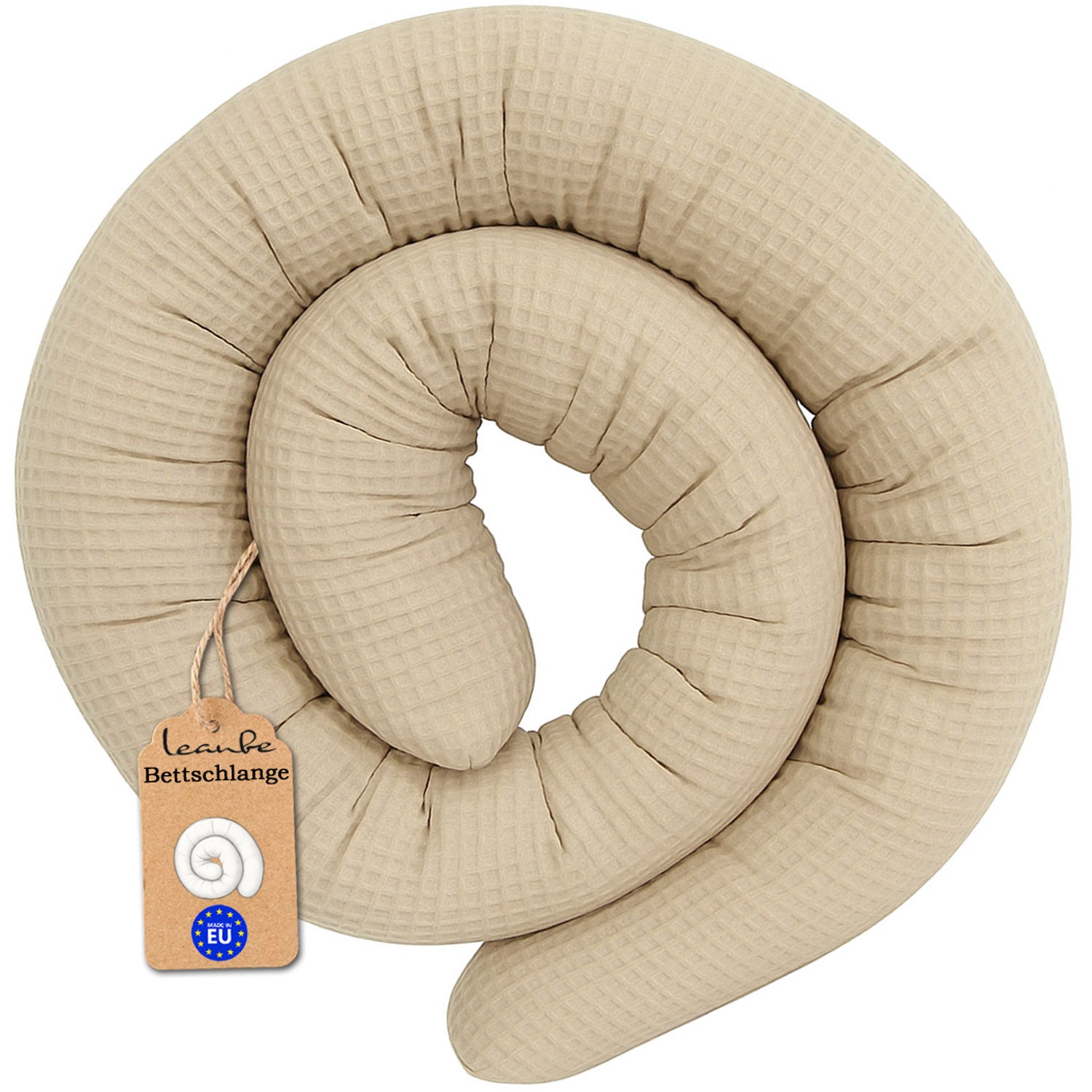 Bettschlange -150–400 cm - Seitenschläferkissen Beige Waffelstoff