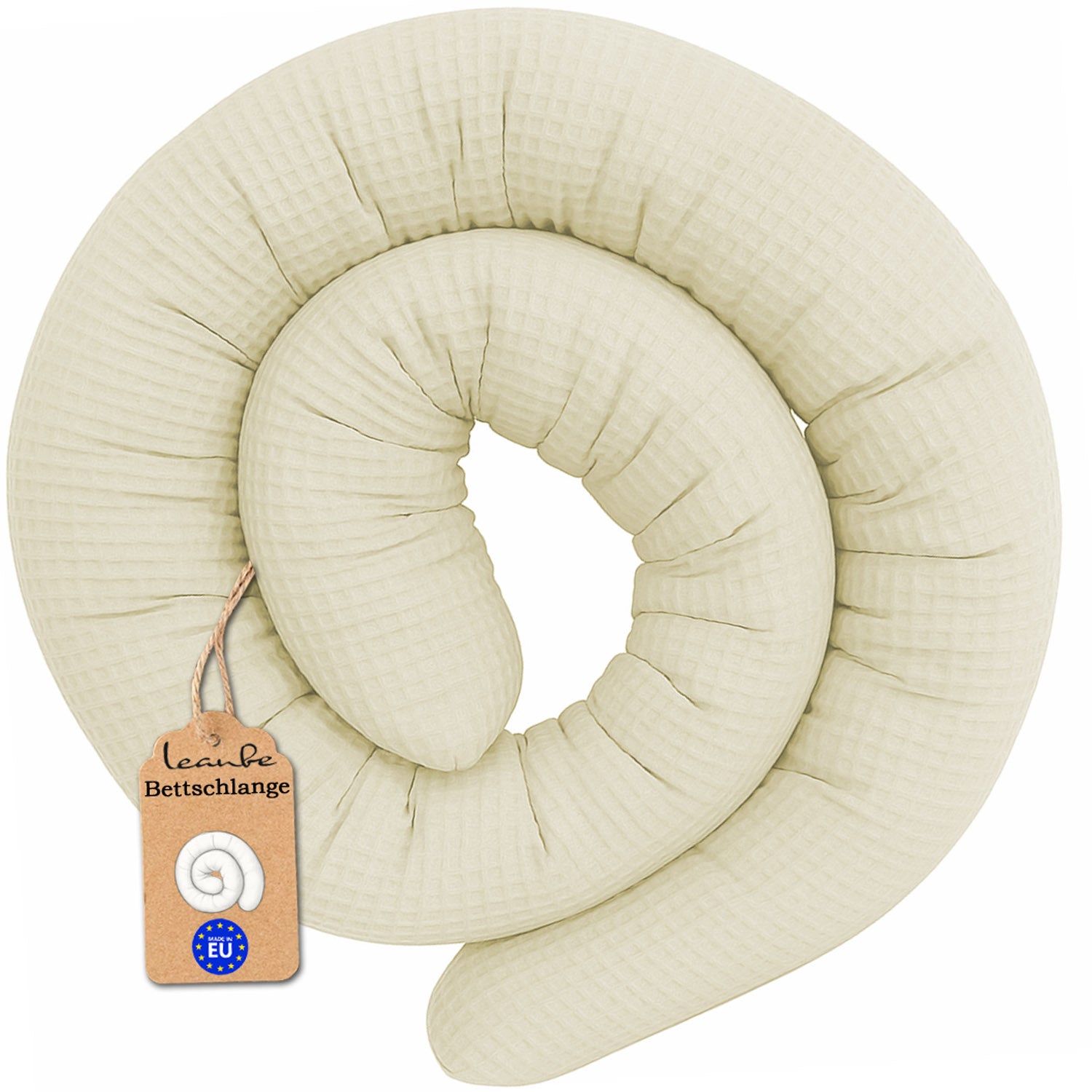 Bettschlange -150–400 cm - Seitenschläferkissen Creme Waffelstoff