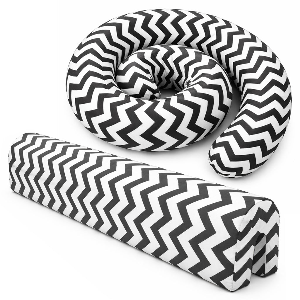 Bettkantenschutz 70x20x14 cm + Bettschlange 150x15 cm – Schwarz-Weiß Chevron
