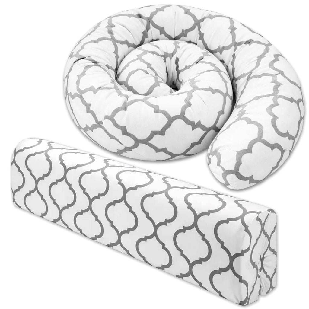 Bettkantenschutz 70x20x14 cm + Bettschlange 150x15 cm – Graues Ornament