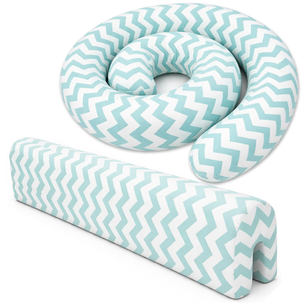 Bettkantenschutz 70x20x14 cm + Bettschlange 150x15 cm – Türkis-Weiß Chevron
