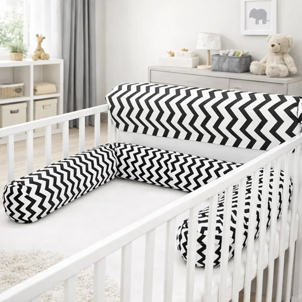 Bettkantenschutz 70x20x14 cm + Bettschlange - 150x15 cm – Schwarz-Weiß Chevron