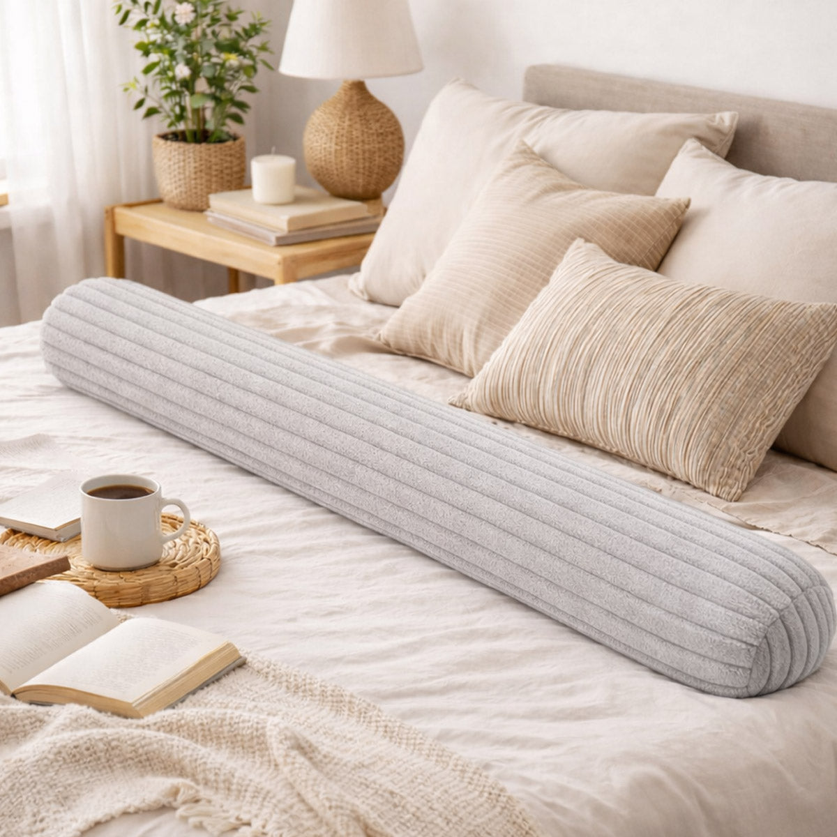 Bettschlange Kissen – Ideal als Stillkissen & Seitenschläferkissen - 150cm - Grau Plüsch