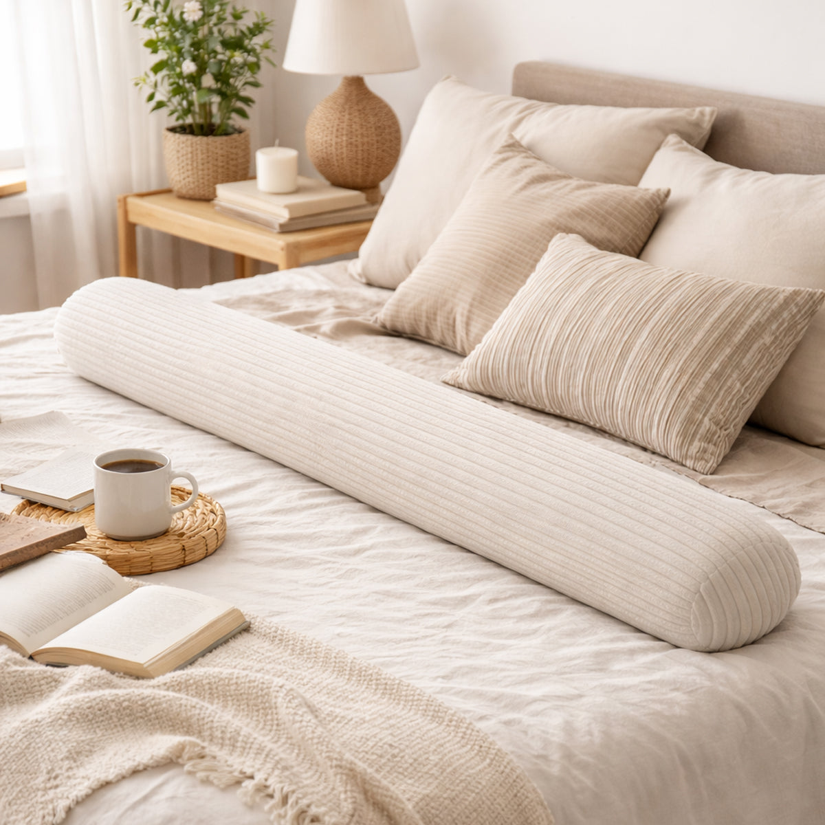 Bettschlange Kissen – Ideal als Stillkissen & Seitenschläferkissen - 150cm - Beige Cord