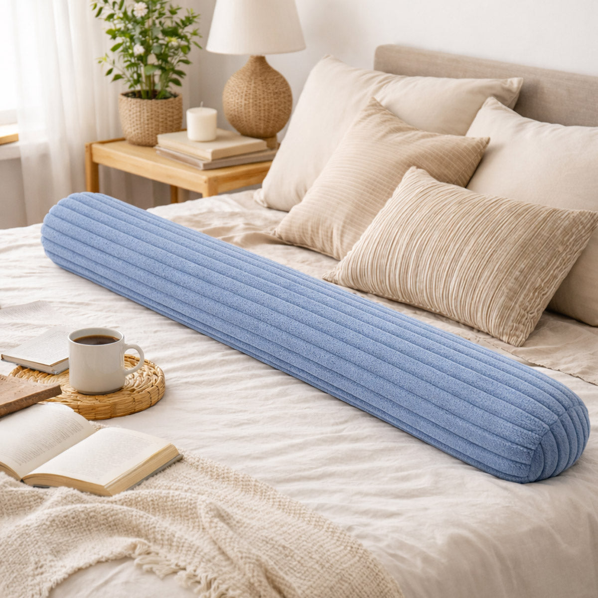Bettschlange Kissen – Ideal als Stillkissen & Seitenschläferkissen - 150cm - Blau Plüsch