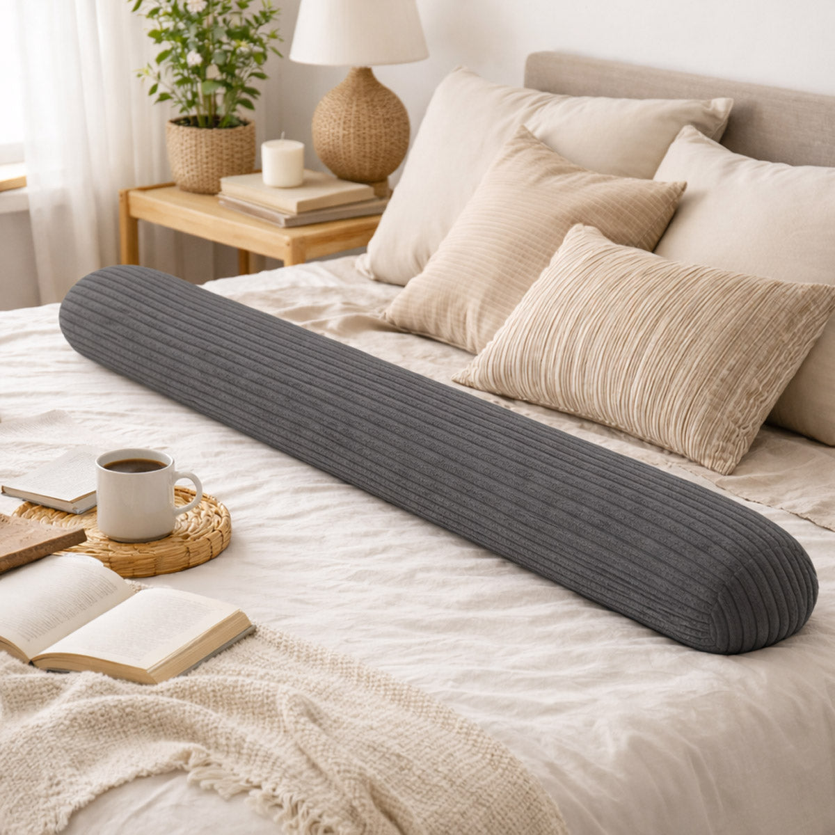 Bettschlange Kissen – Ideal als Stillkissen & Seitenschläferkissen - 150cm - Grau Cord