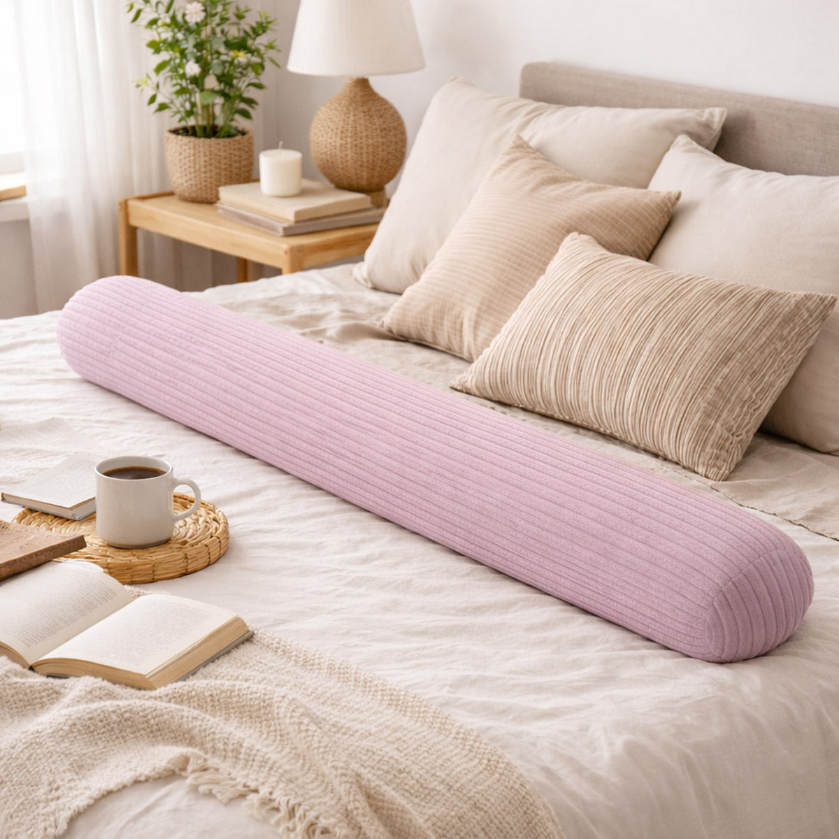 Bettschlange Kissen – Ideal als Stillkissen & Seitenschläferkissen - 150cm - Lila Cord