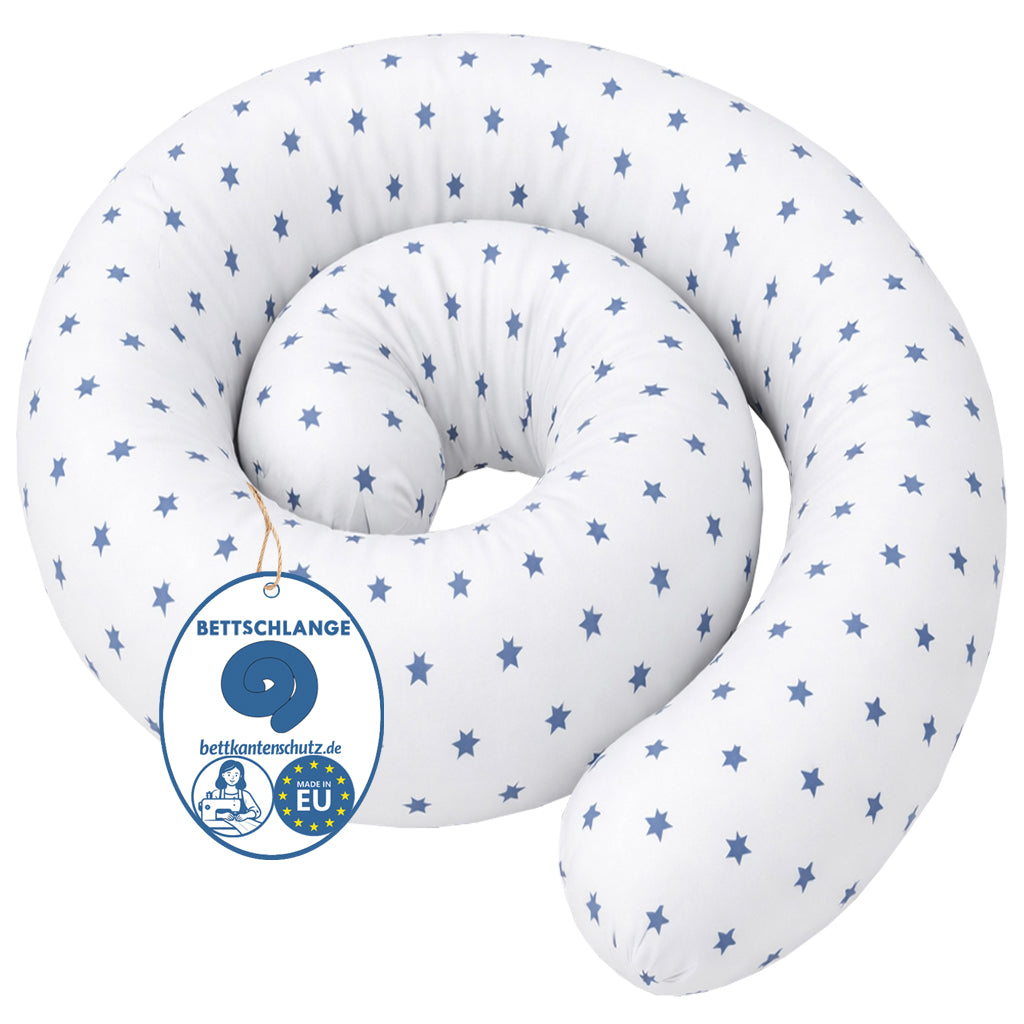 Bettschlange Kissen – Ideal als Stillkissen & Seitenschläferkissen - 150 cm - Blaue Sterne