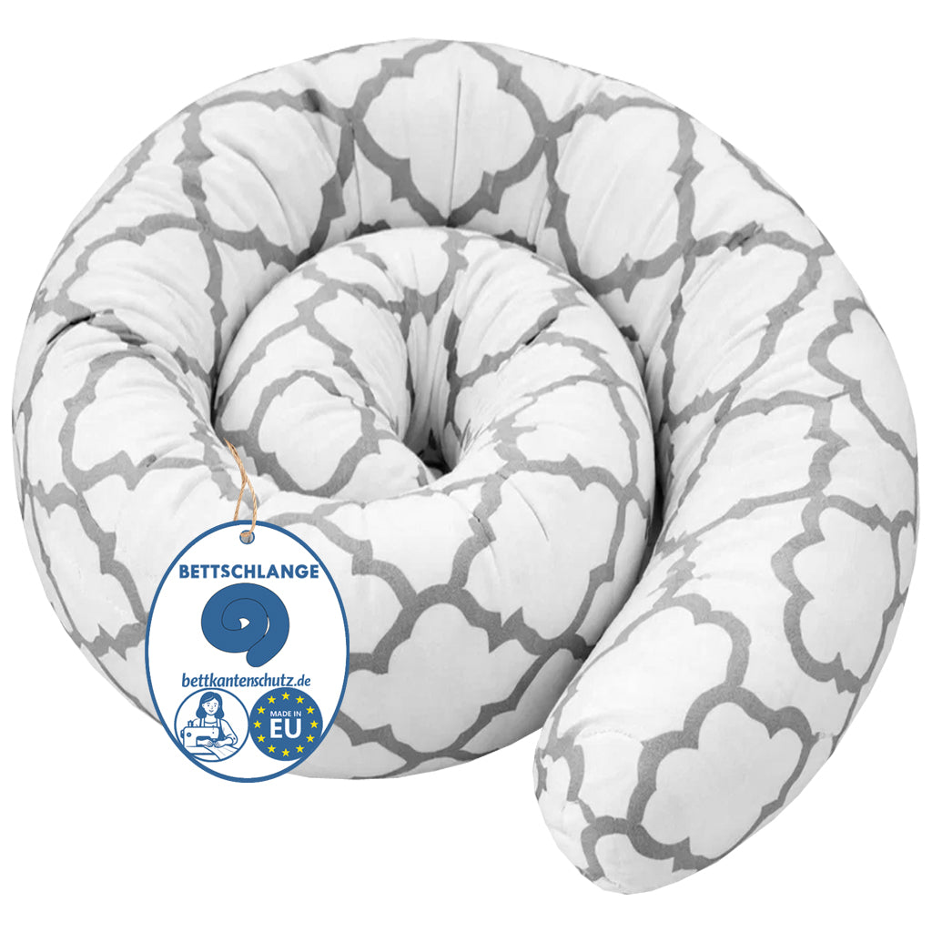 Bettschlange Kissen – Ideal als Stillkissen & Seitenschläferkissen - 150 cm - Graues Ornament