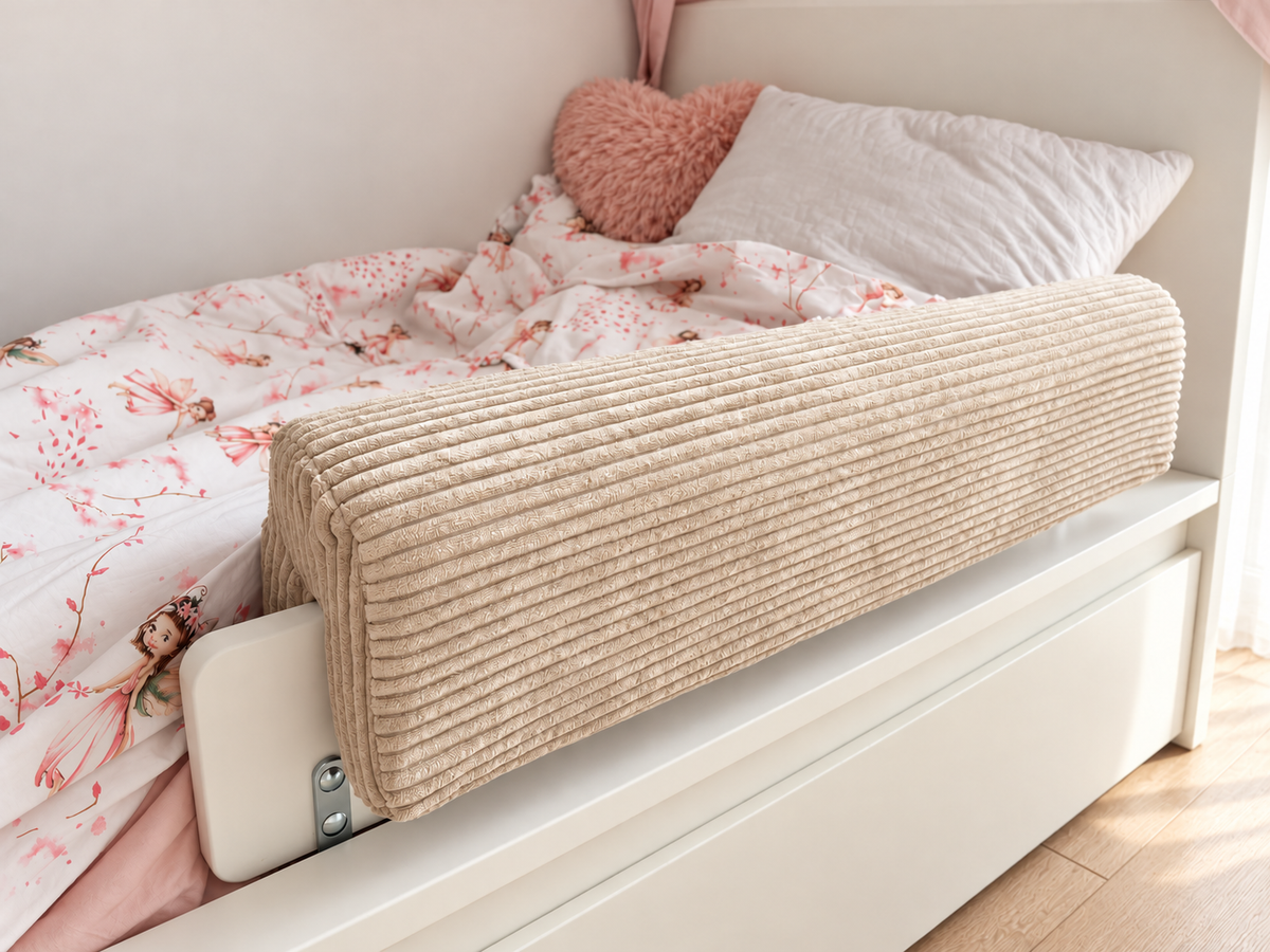 Bettkantenschutz – Polsterung für Gitterbett & Bettkante – Beige Cord