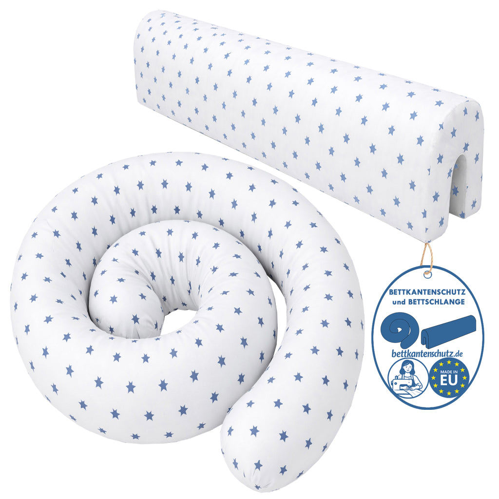 Bettkantenschutz 70x20x14 cm + Bettschlange 150x15 cm – Blaue Sterne