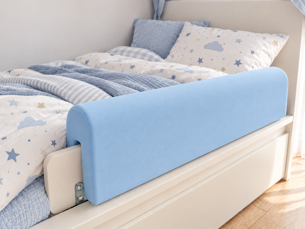 Bettkantenschutz – Polsterung für Gitterbett & Bettkante – Blau Mikrofaser