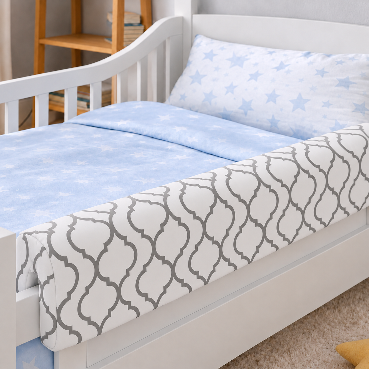 Bettkantenschutz 70 cm – Polsterung für Gitterbett & Bettkante – Baumwolle Graues Ornament