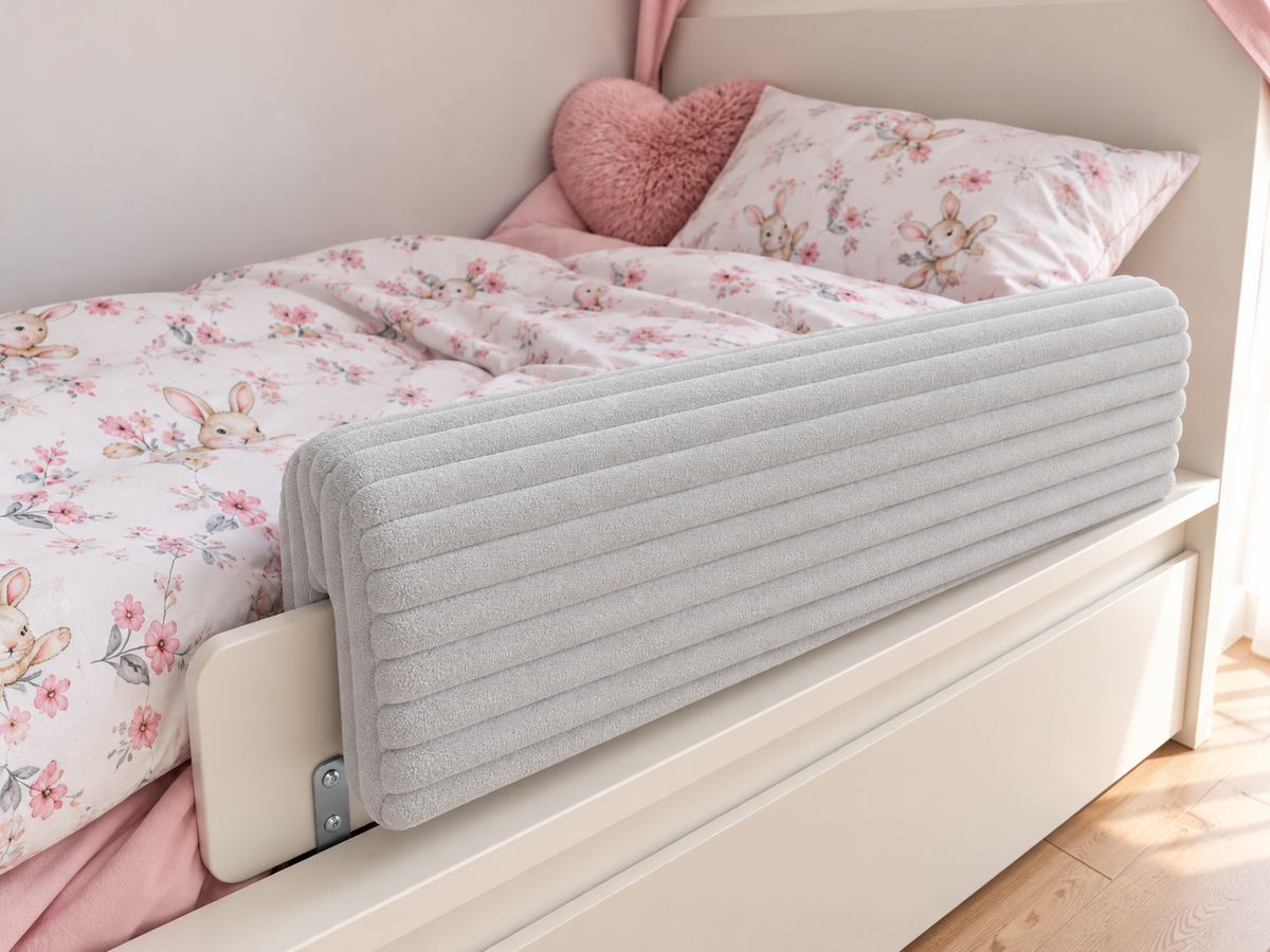 Bettkantenschutz – Polsterung für Gitterbett & Bettkante – Hellgrau Cord