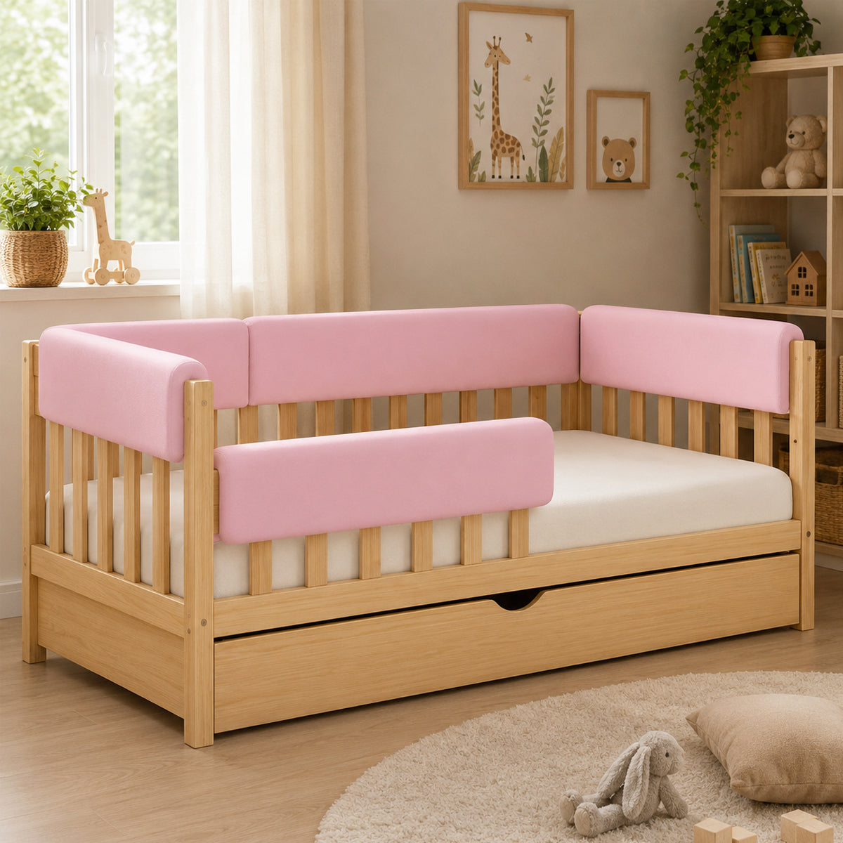 Bettkantenschutz 70 cm – Polsterung für Gitterbett & Bettkante – Baumwolle Rosa
