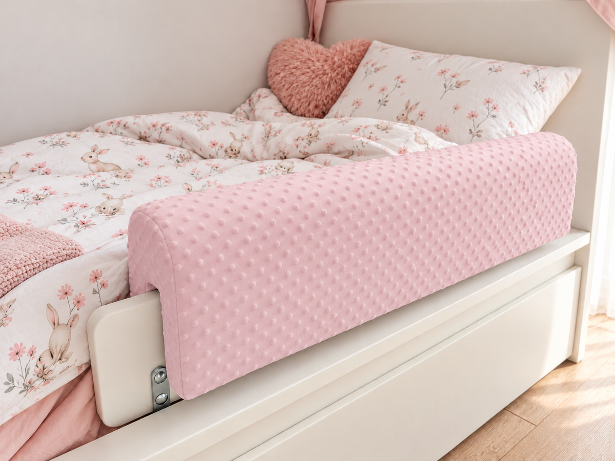 Bettkantenschutz – Polsterung für Gitterbett & Bettkante – Rosa Minky