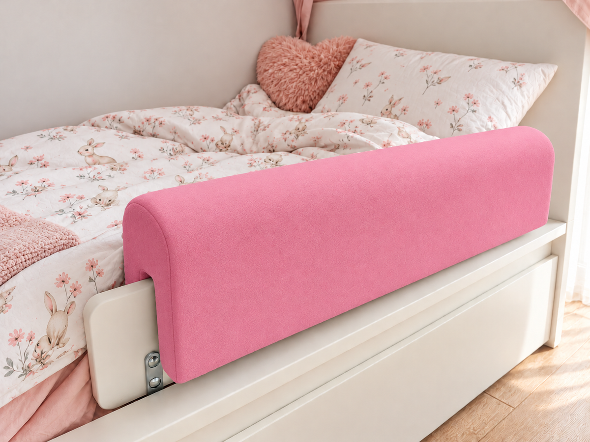 Bettkantenschutz – Polsterung für Gitterbett & Bettkante – Rosa Mikrofaser