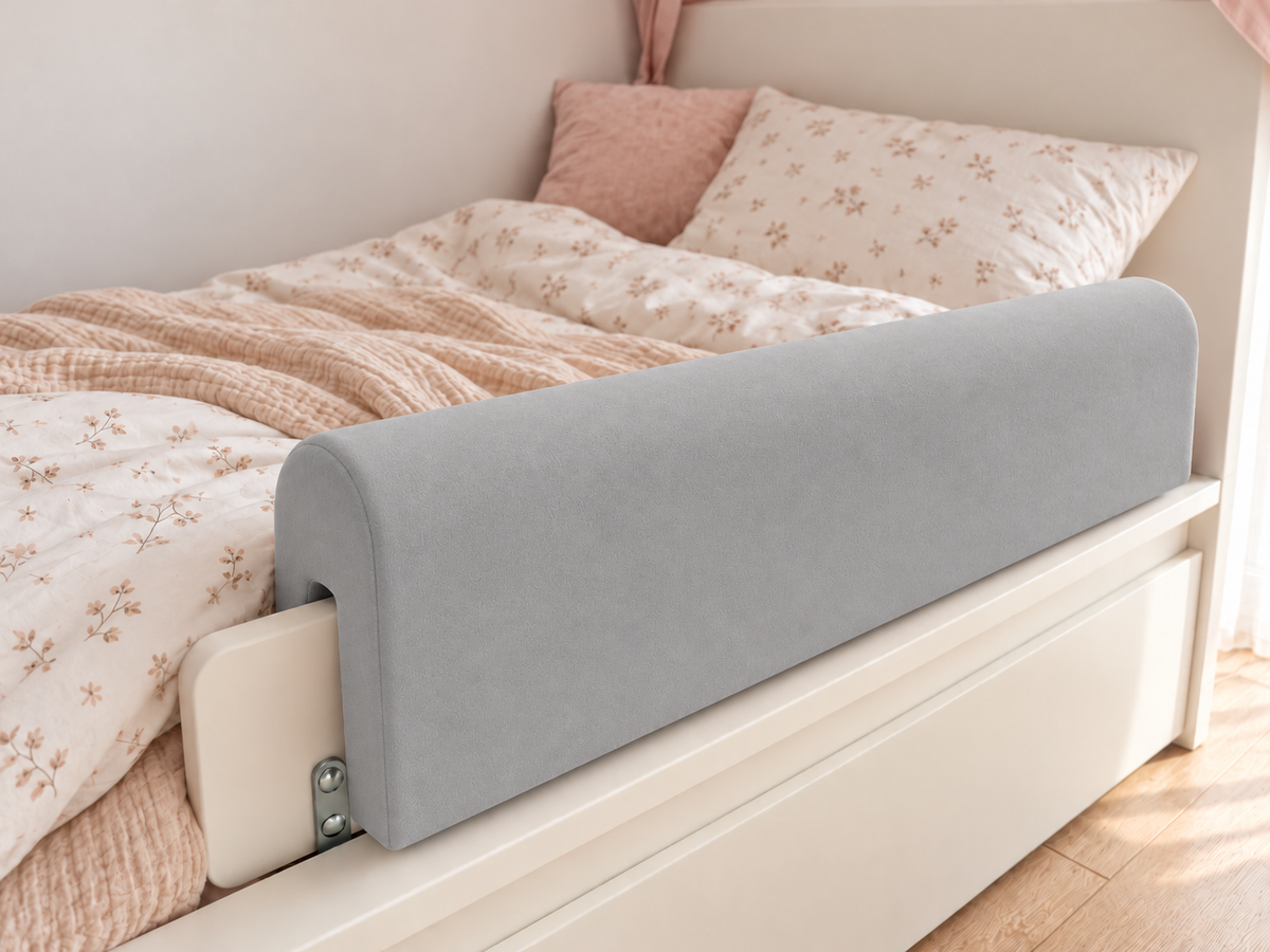 Bettkantenschutz – Polsterung für Gitterbett & Bettkante – Grau Mikrofaser