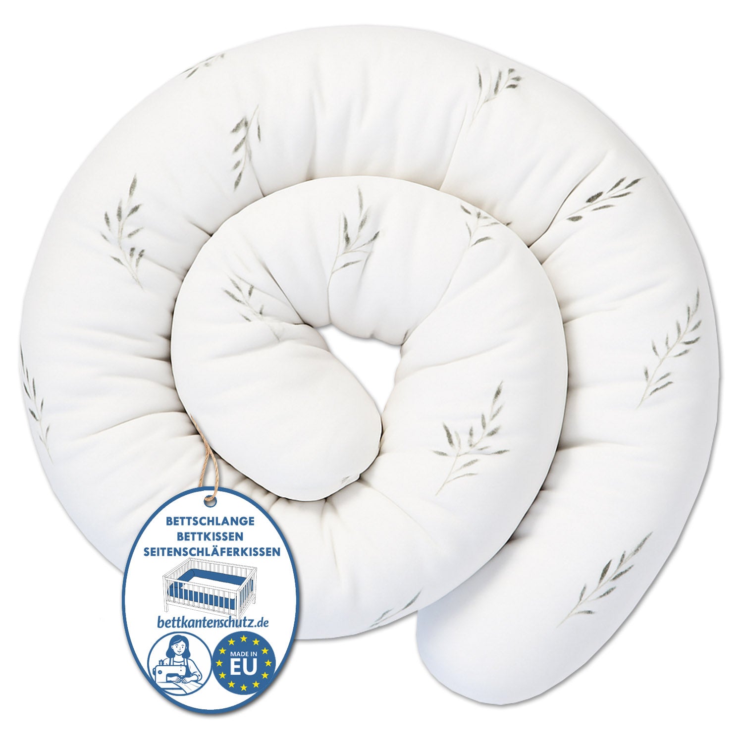 Bettschlange Kissen – Ideal als Stillkissen & Seitenschläferkissen -150–400 cm -  Weiß Gras