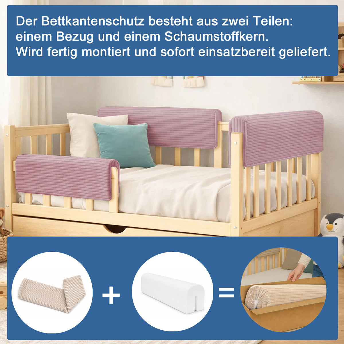 Bettkantenschutz – Polsterung für Gitterbett & Bettkante – Beige Cord