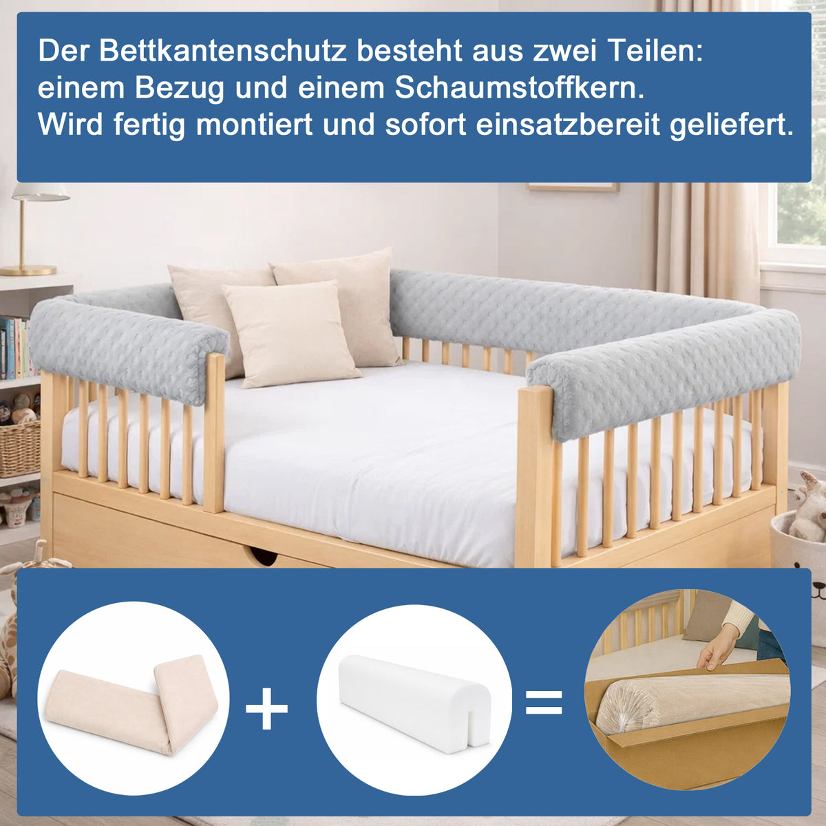 Bettkantenschutz – Polsterung für Gitterbett & Bettkante – Beige Mikro