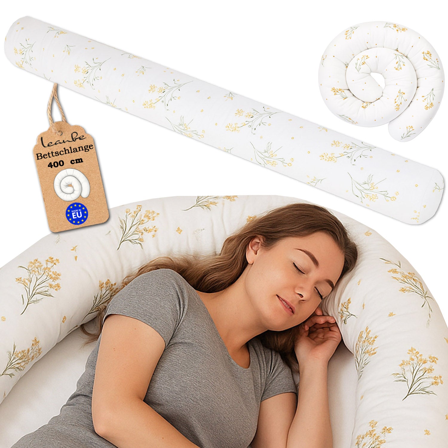 Bettschlange -150–400 cm - Seitenschläferkissen Weiß Kamille
