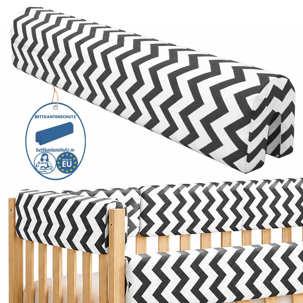 Bettkantenschutz 70 cm – Polsterung für Gitterbett & Bettkante – Baumwolle Schwarz-Weiß Chevron