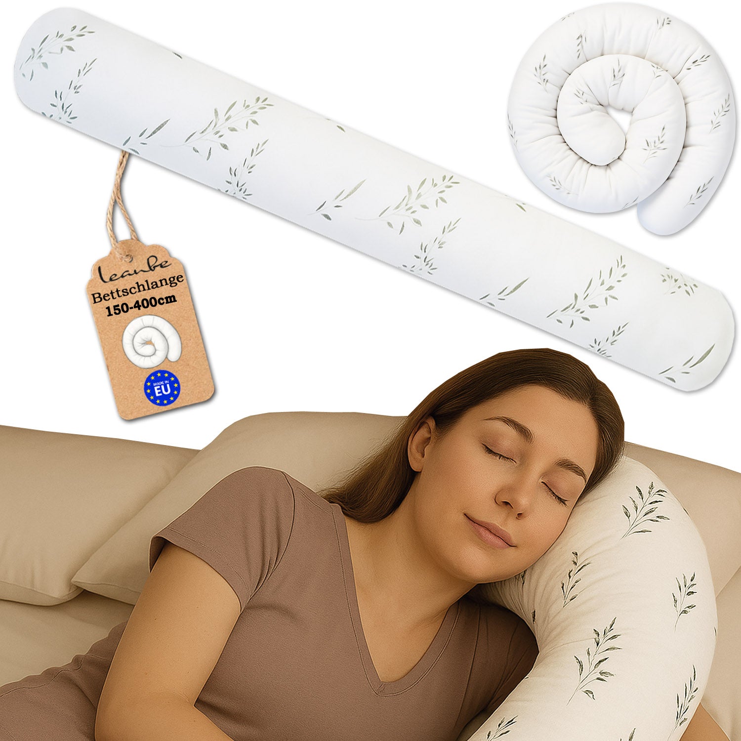 Bettschlange -150–400 cm - Seitenschläferkissen Weiß Gras