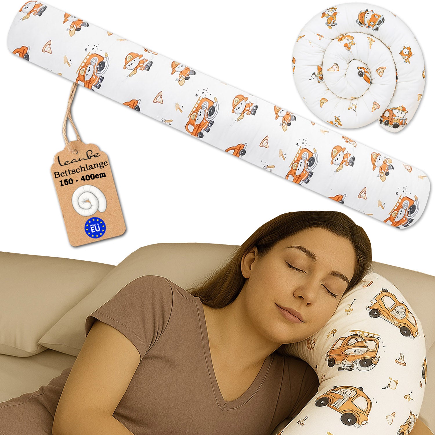 Bettschlange -150–400 cm - Seitenschläferkissen Feuerwehrbär