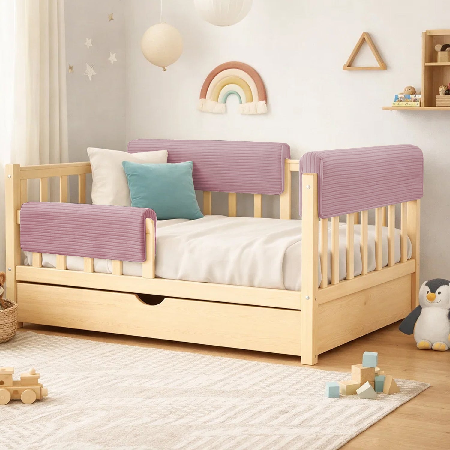 Bettkantenschutz – Polsterung für Gitterbett & Bettkante – Lila Cord